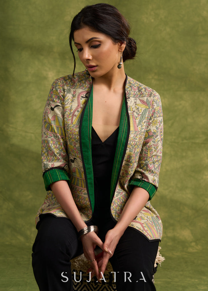 Double The Style : Emerald Green Reversible Cotton Jacket With Intricate Thread work