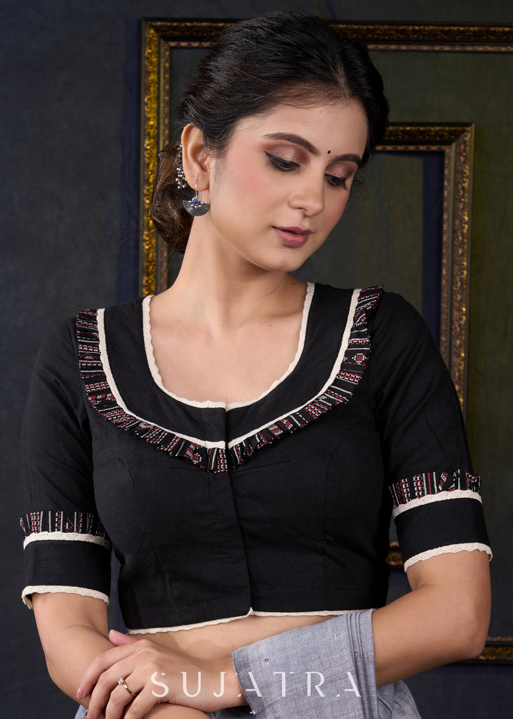 Exclusive Black Frilled Neck Blouse