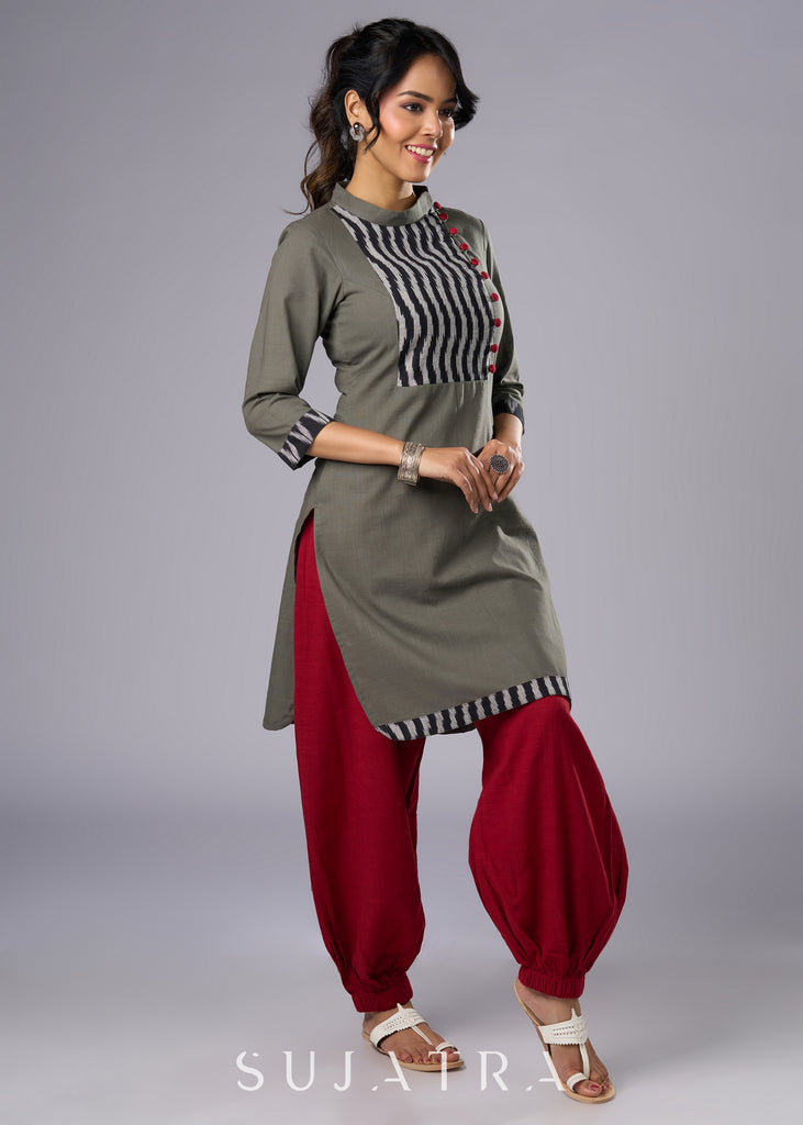 Elegant Grey Cotton Ikat Tunic