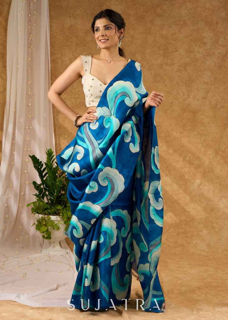 Vibrant Blue Pure Silk Hand Batik Saree