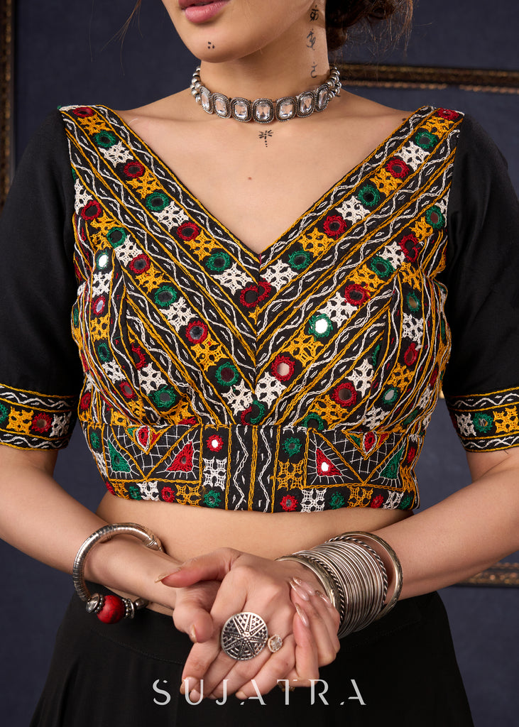 Traditional Black Kutch Work Lehenga With Matching Blouse & Dupatta .