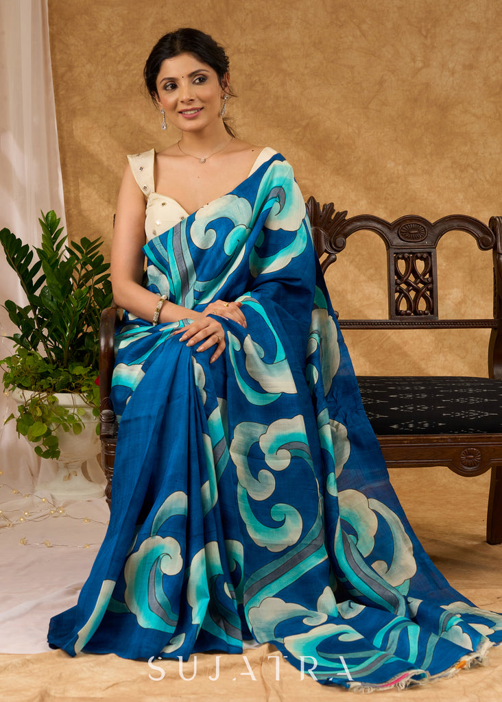 Vibrant Blue Pure Silk Hand Batik Saree