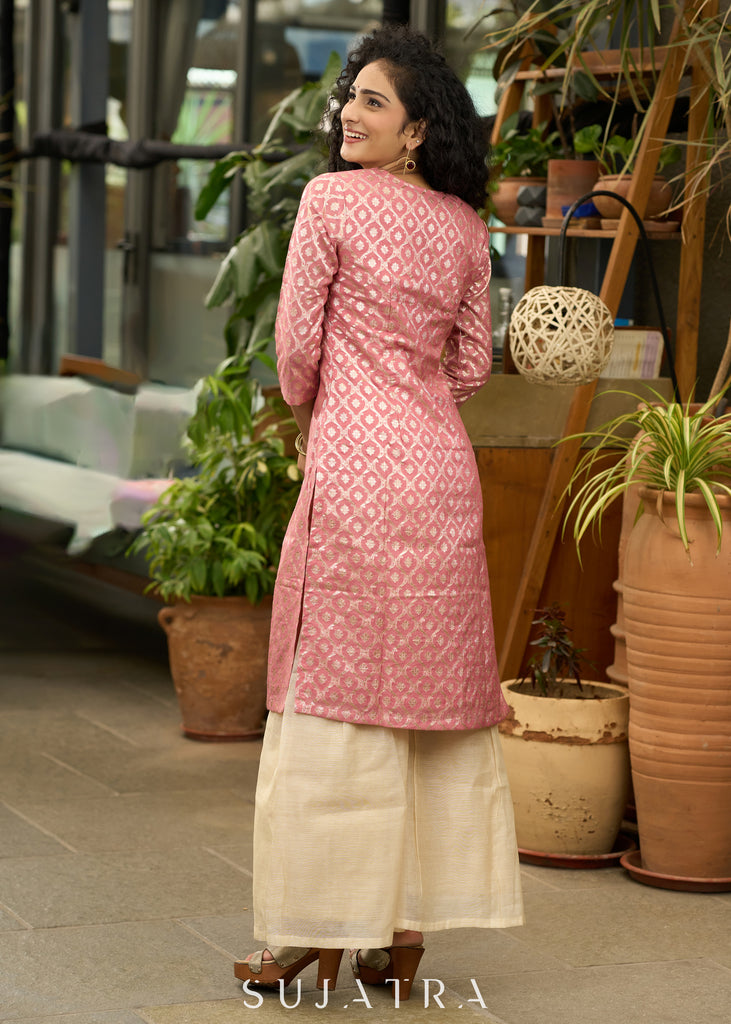 Graceful foxy pink banarsi sharara set - Dupatta Optional