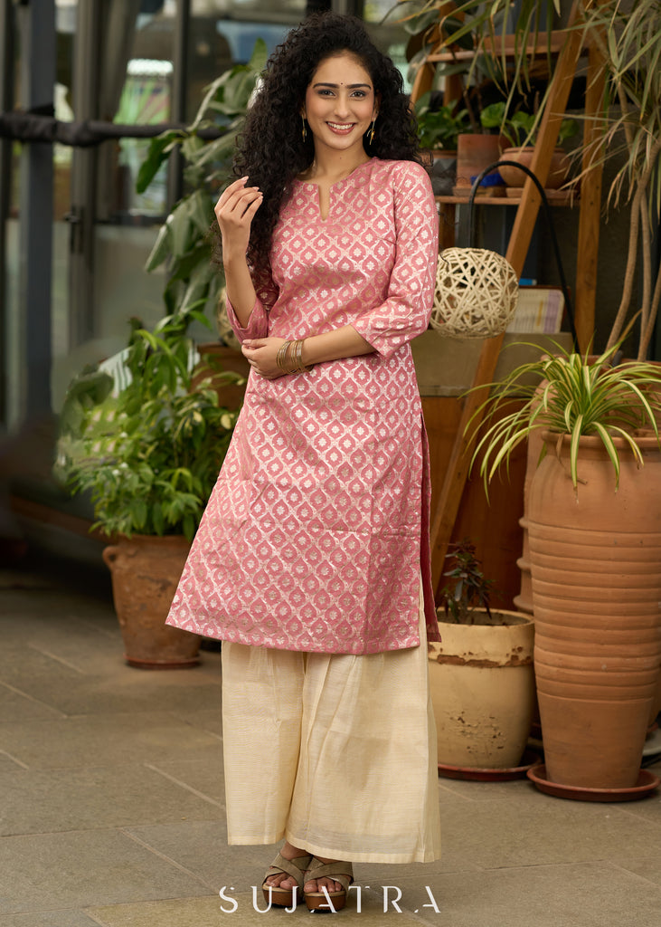 Graceful foxy pink banarsi sharara set - Dupatta Optional