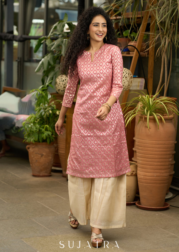 Graceful foxy pink banarsi sharara set - Dupatta Optional