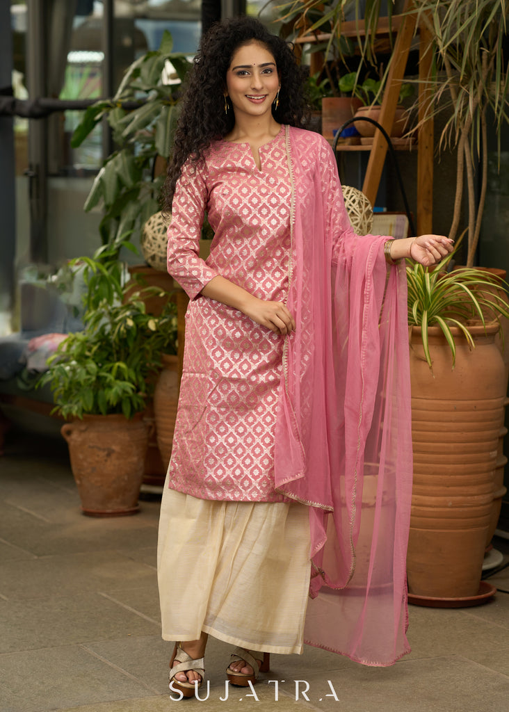 Graceful foxy pink banarsi sharara set - Dupatta Optional