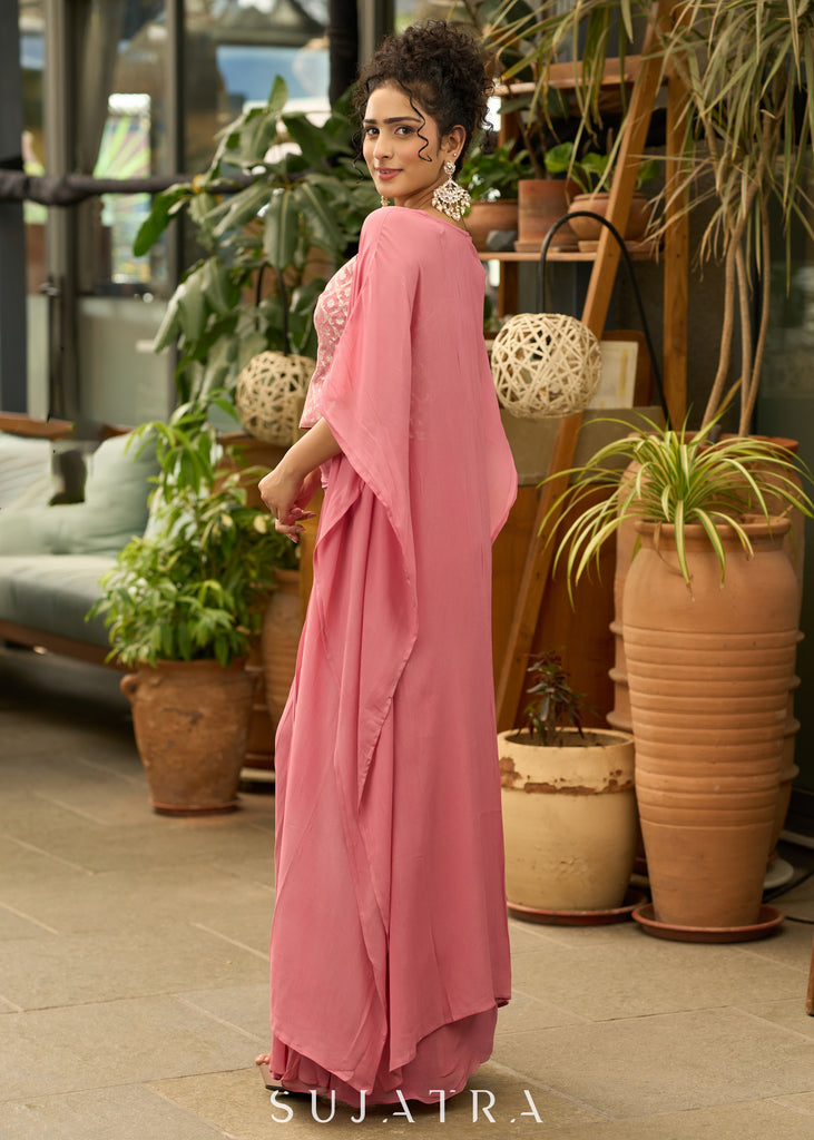 Exclusive Foxy pink draped skirt with banarasi top & Shrug