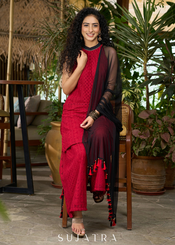 Beautiful maroon chikankari halter neck Sharara Set - Dupatta Optional