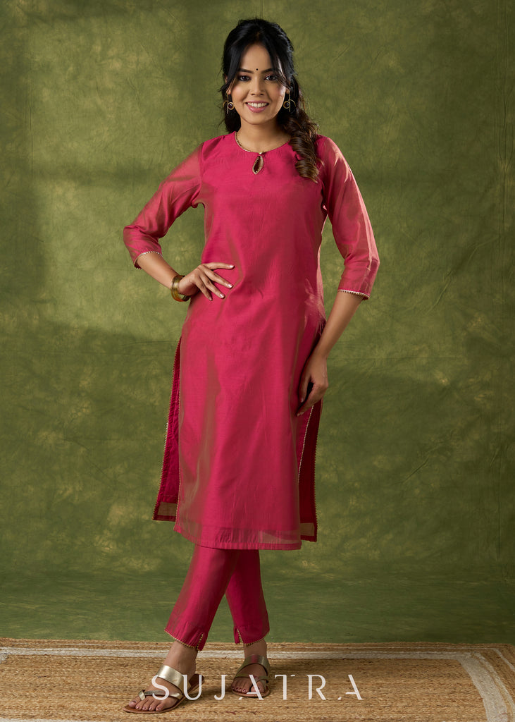 Graceful Pink Chanderi Kurta - Chanderi Pant Optional