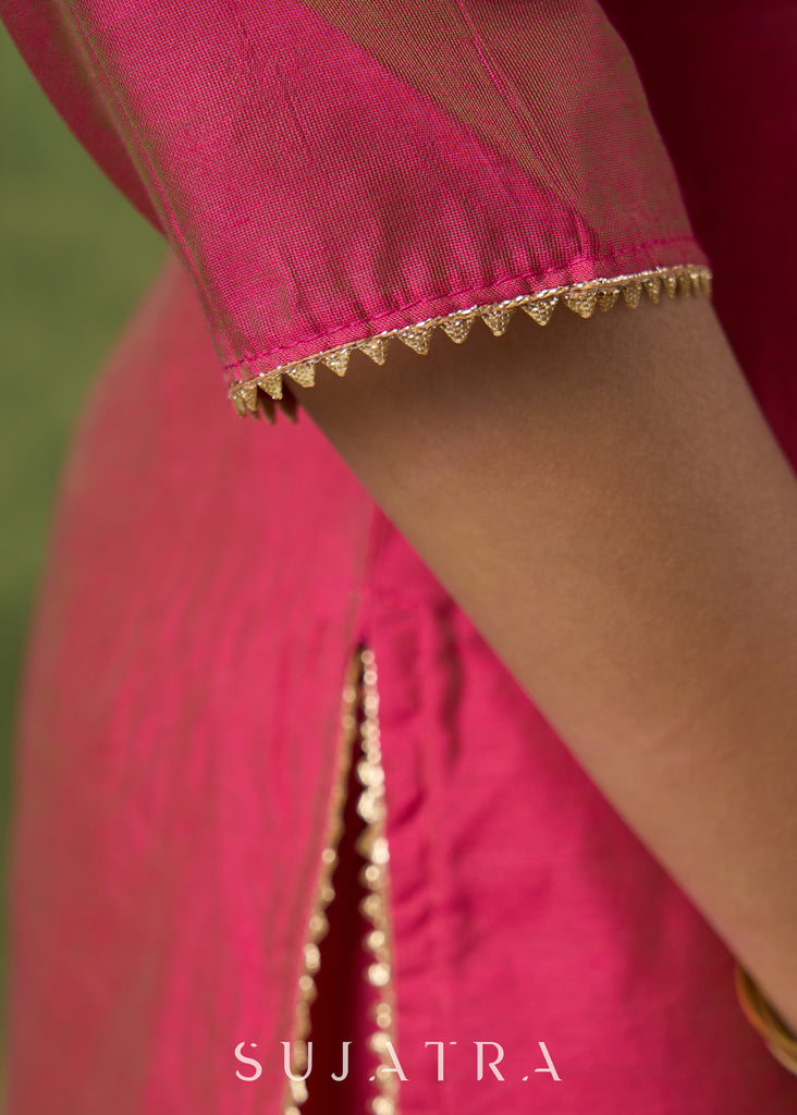 Graceful Pink Chanderi Kurta - Chanderi Pant Optional