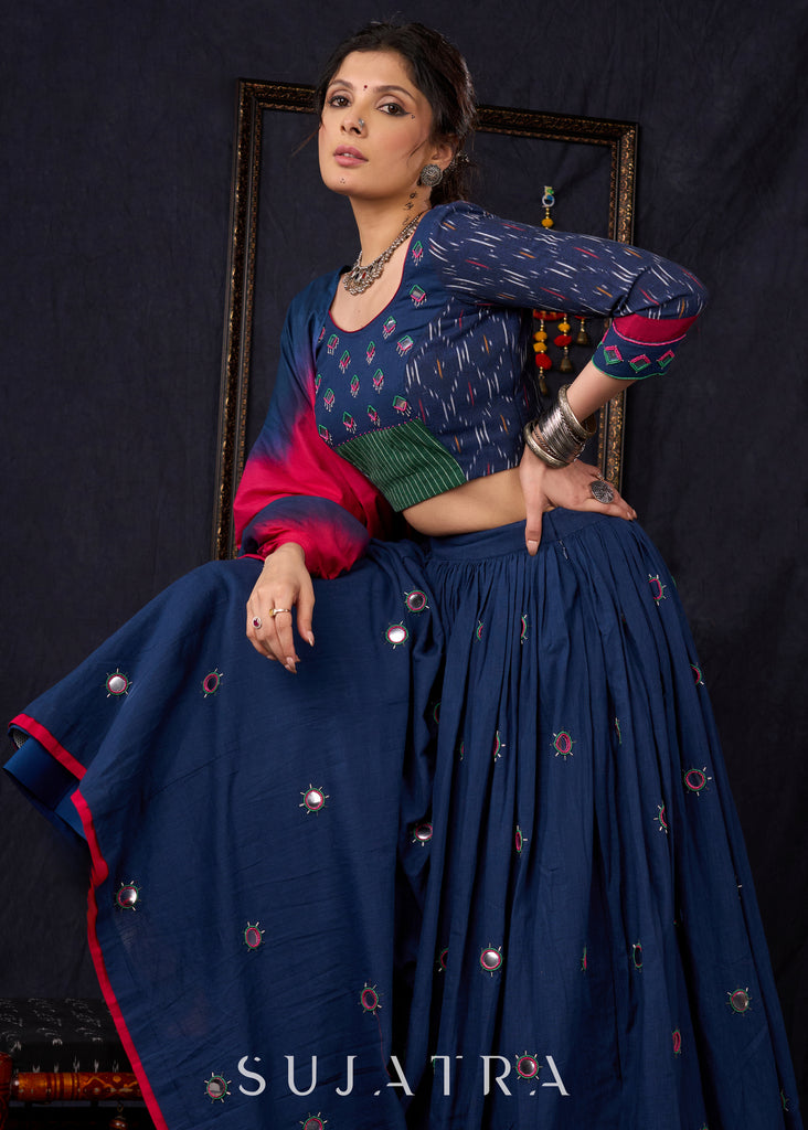 Exclusive Navy Blue Mirror Work Lehenga With Matching Blouse & Dupatta