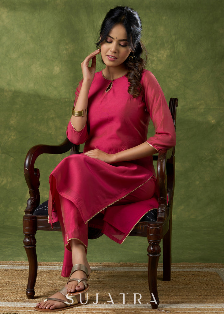 Graceful Pink Chanderi Kurta - Chanderi Pant Optional