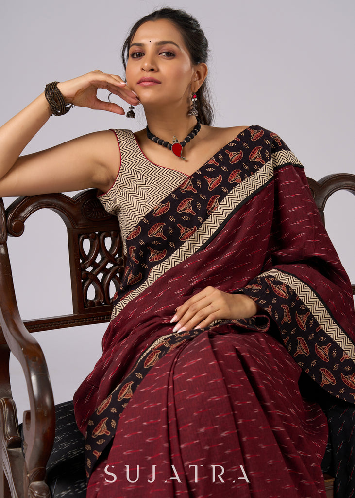 Elegant Ikat & Ajrakh fusion cotton saree