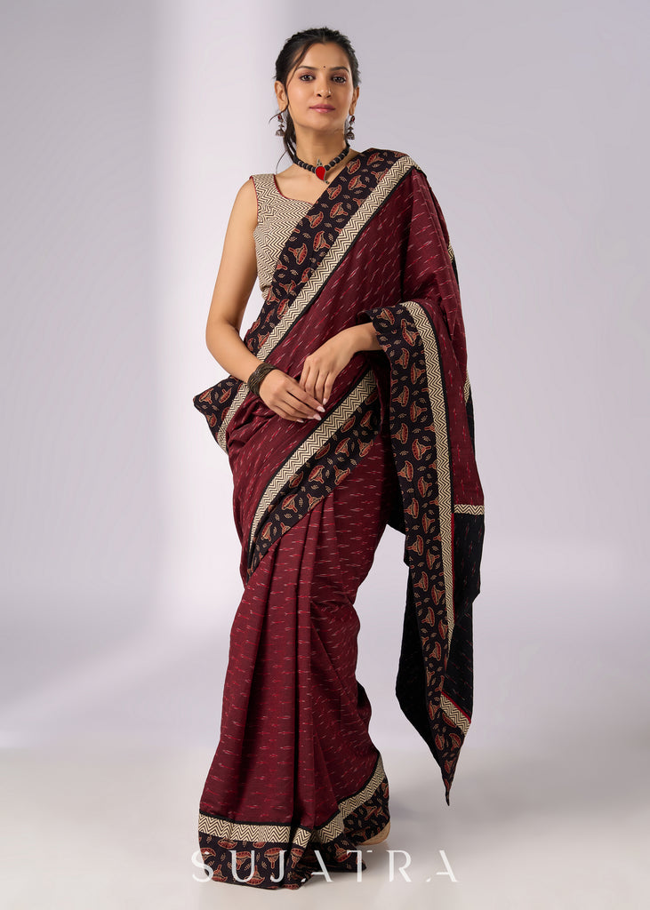 Elegant Ikat & Ajrakh fusion cotton saree