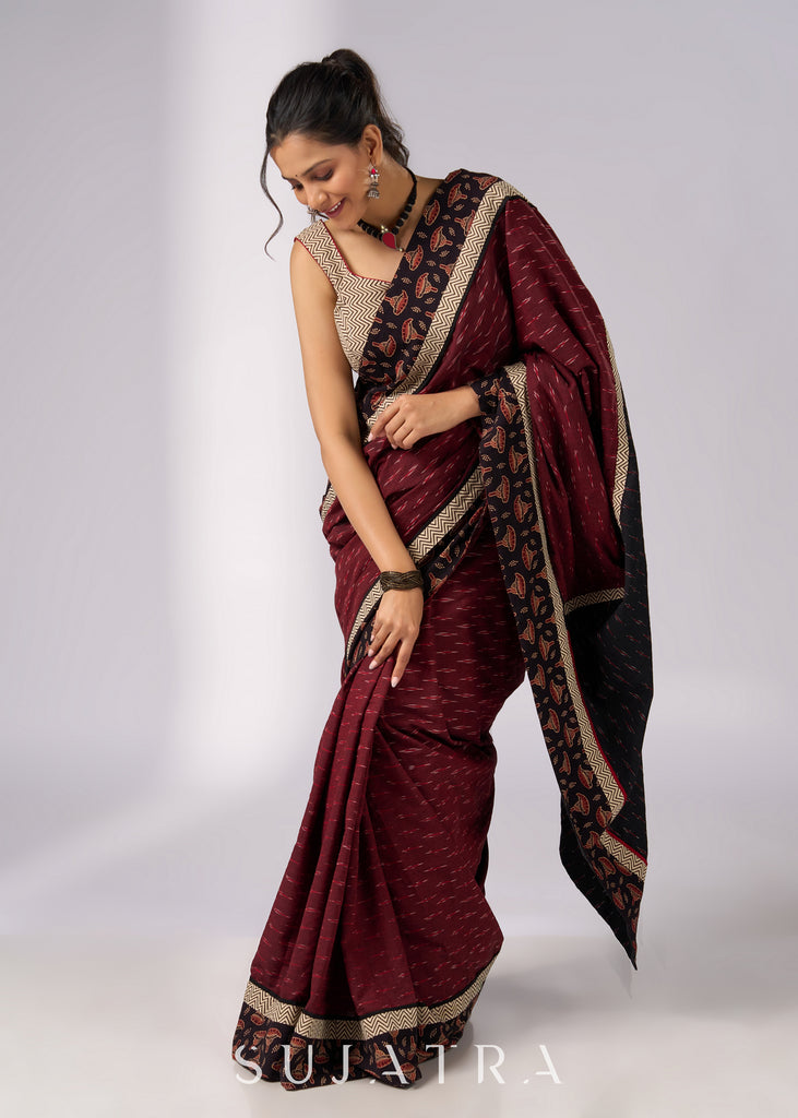 Elegant Ikat & Ajrakh fusion cotton saree