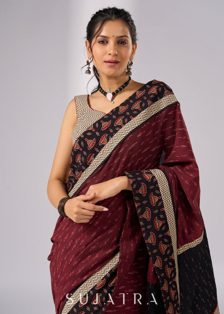 Elegant Ikat & Ajrakh fusion cotton saree