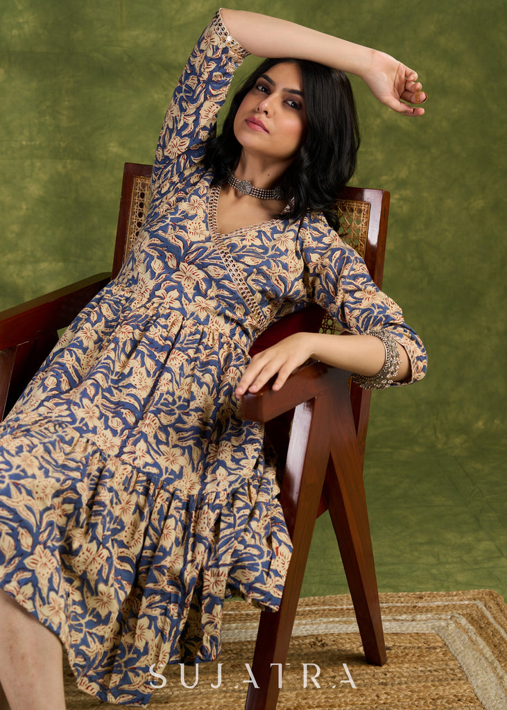 Floral Wrap Cotton Dress, Sophistication Redefined In Exquisite Layered Block Printed Floral Patterns