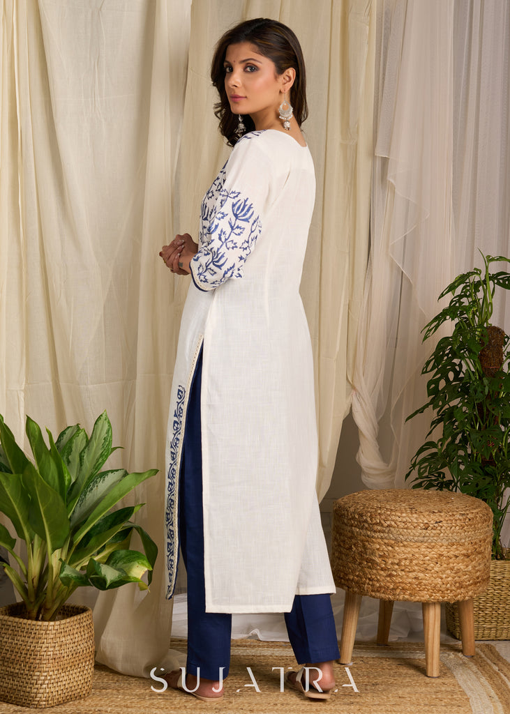 Elegant floral-inspired block print artistry, perfect cotton kurta for a timeless, sophisticated look