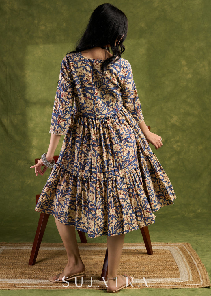 Floral Wrap Cotton Dress, Sophistication Redefined In Exquisite Layered Block Printed Floral Patterns