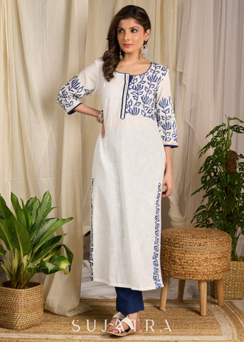 Elegant floral-inspired block print artistry, perfect cotton kurta for a timeless, sophisticated look