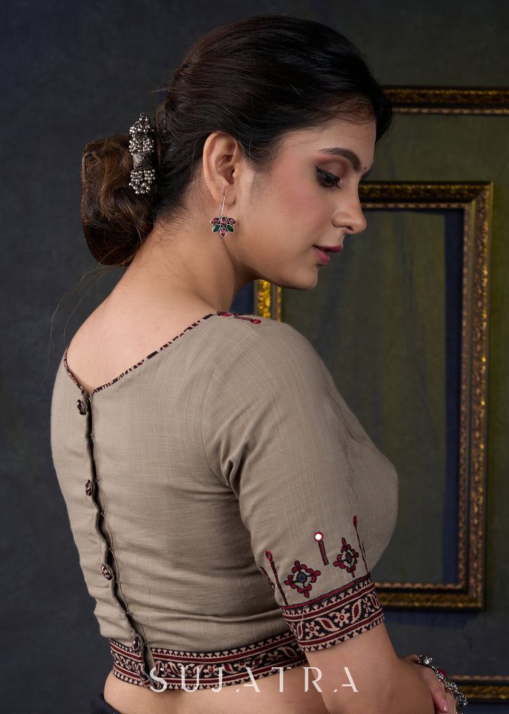 Smart Hand Crafted Thread Embroidered Dark Beige Blouse