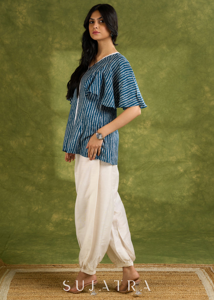 Breezy Rayon Striped V-Neck Top With Flowing Cape Sleeves  - Pant Optional