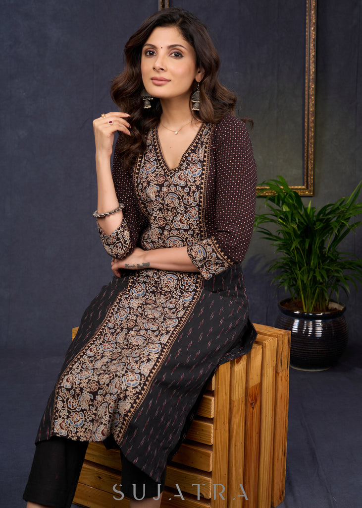 Classy-Black-Cotton-Ajrakh-Combination-Kurta--Pant-Optional