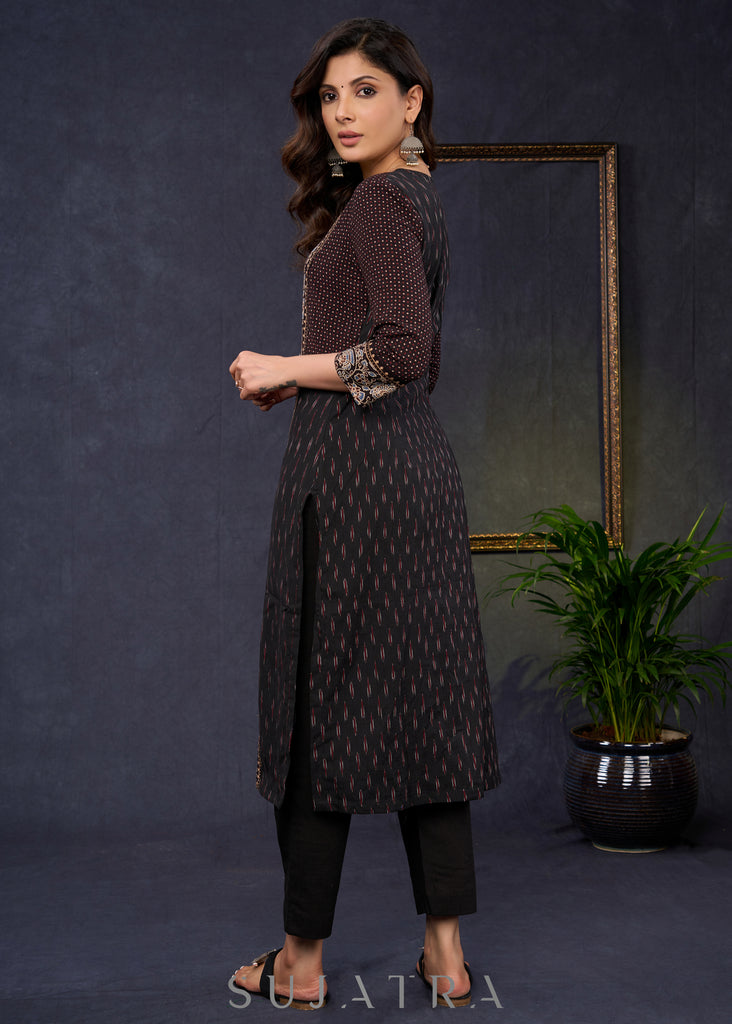 Classy-Black-Cotton-Ajrakh-Combination-Kurta--Pant-Optional