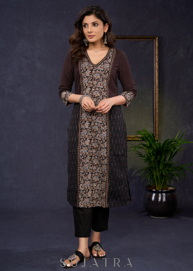 Classy-Black-Cotton-Ajrakh-Combination-Kurta--Pant-Optional