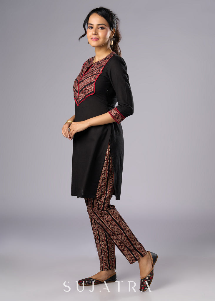 Elegant Black Cotton Ajrakh Combination Tunic Pant Additional