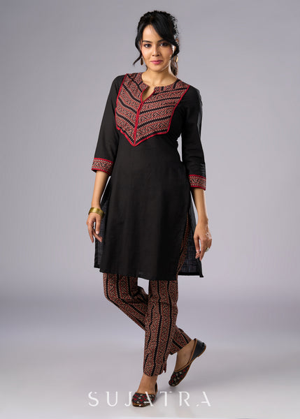 Elegant Black Cotton Ajrakh Combination Tunic Pant Additional