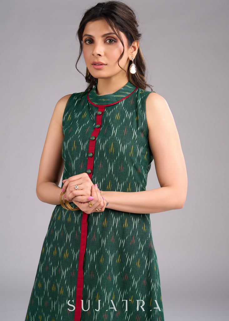 Ikat Emerald Green Cotton Sleeveless Dress