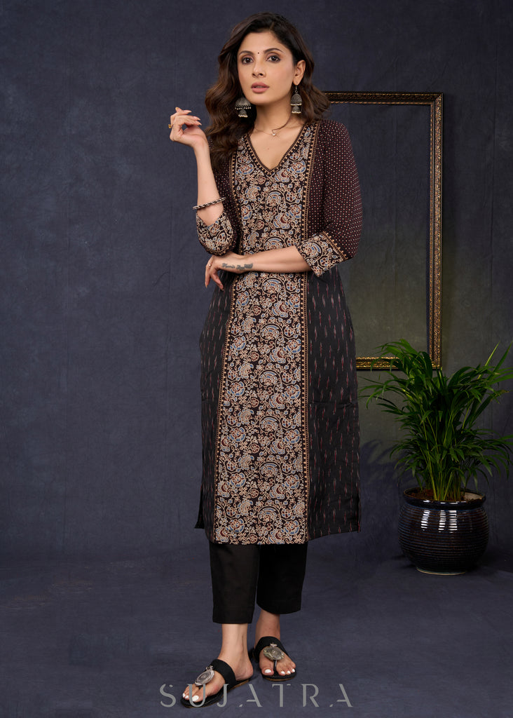 Classy-Black-Cotton-Ajrakh-Combination-Kurta--Pant-Optional