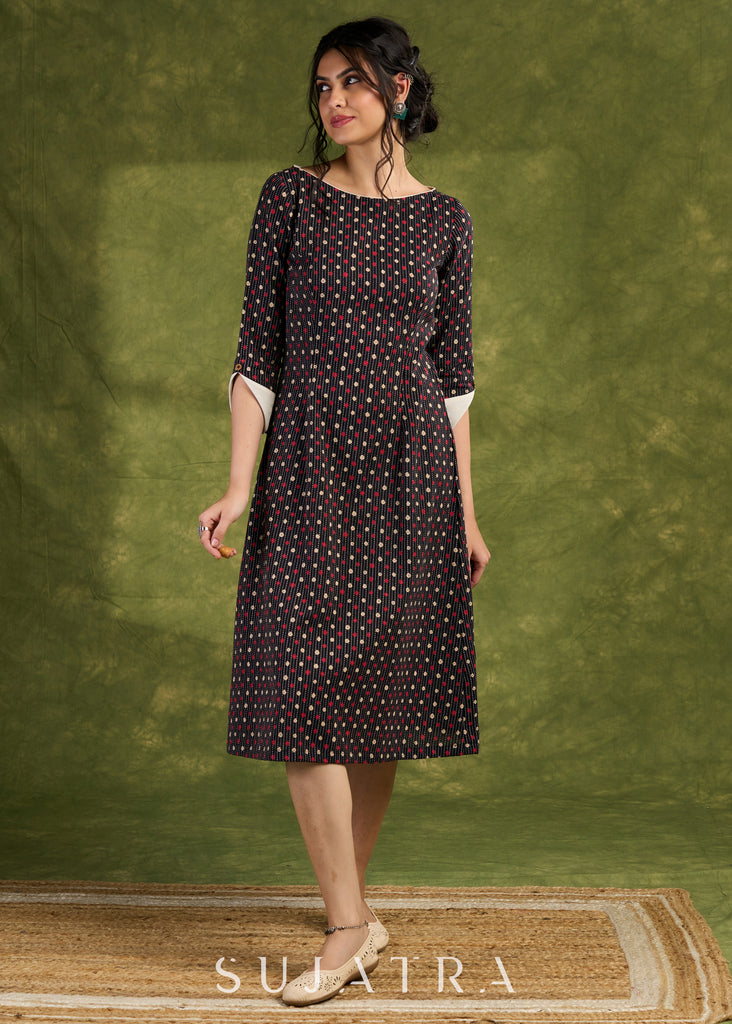 Playful Polka Dot Ajrakh Cotton Dress Playful With Contrasting Trim Details