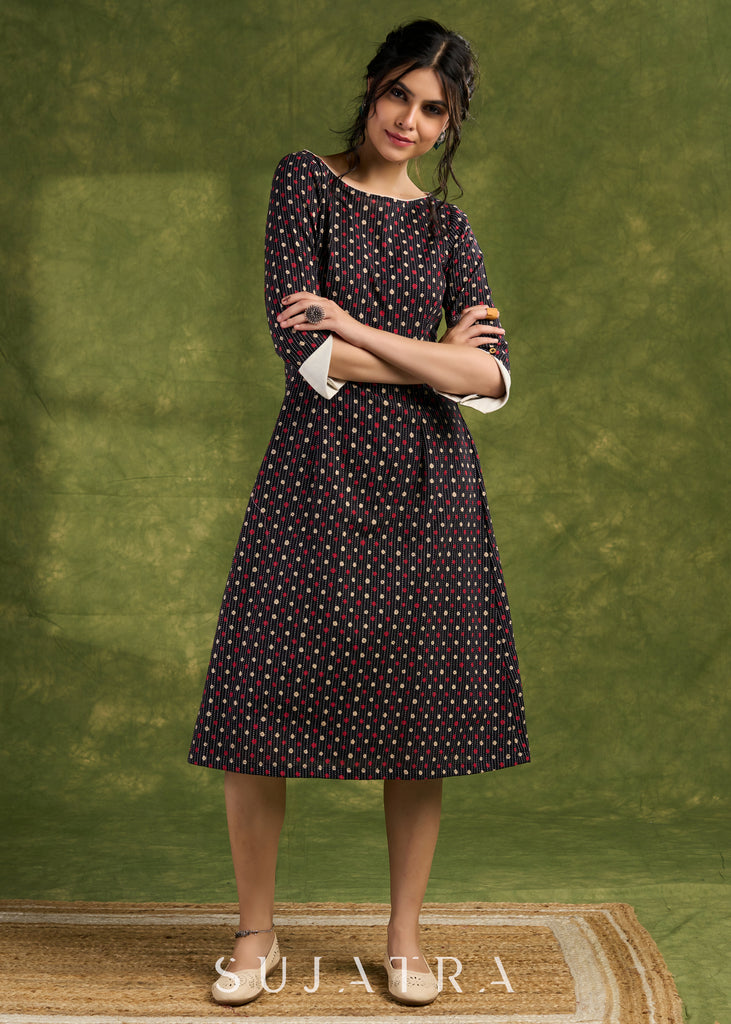 Playful Polka Dot Ajrakh Cotton Dress Playful With Contrasting Trim Details