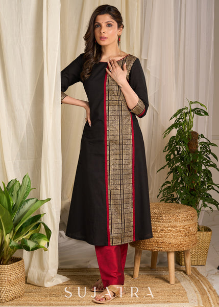 Exquisite Rayon kurta featuring intricate block prints and geometric artwork detailing