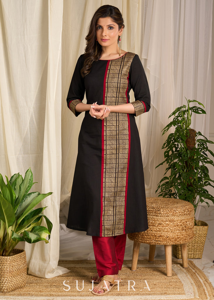 Exquisite Rayon kurta featuring intricate block prints and geometric artwork detailing