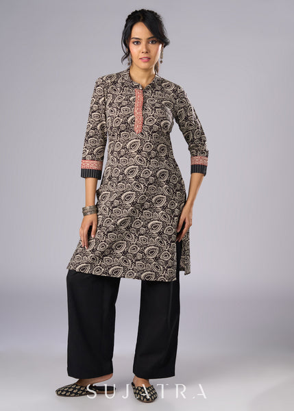 Trendy Black Cotton Abstract Print Ajrakh Tunic