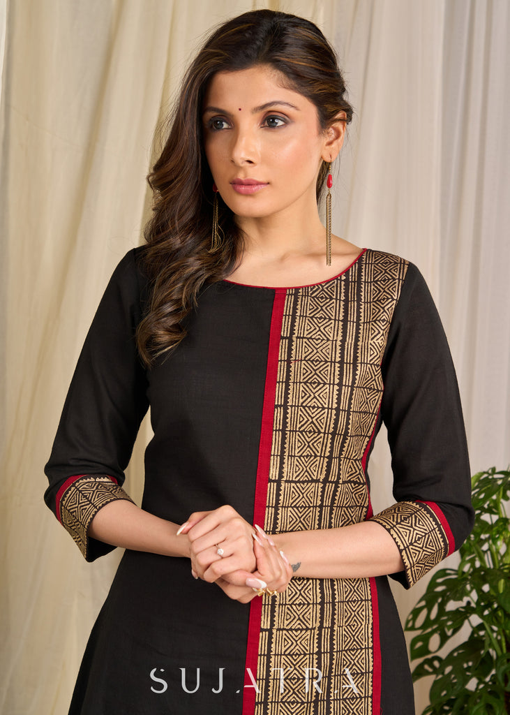 Exquisite Rayon kurta featuring intricate block prints and geometric artwork detailing