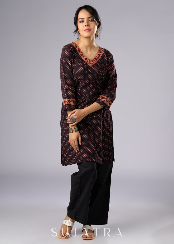 Elegant Black Cotton Ajrakh Tunic