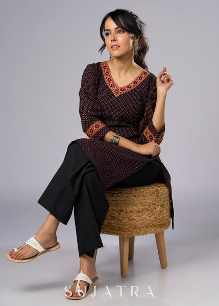 Elegant Black Cotton Ajrakh Tunic