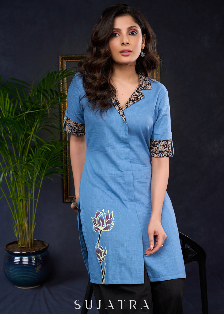 Classic Hand-Painted Cotton Ajrakh Collared Tunic - Pant Optional