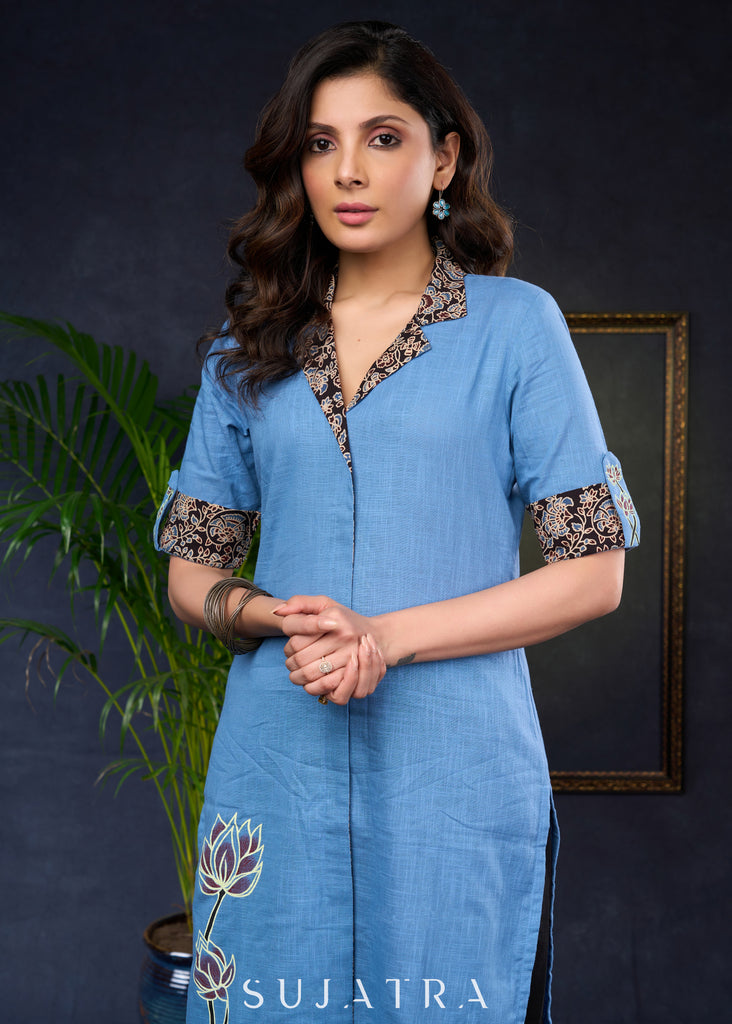 Classic Hand-Painted Cotton Ajrakh Collared Tunic - Pant Optional