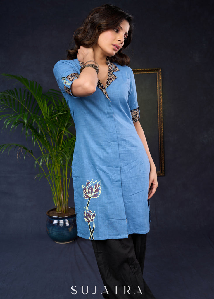 Classic Hand-Painted Cotton Ajrakh Collared Tunic - Pant Optional