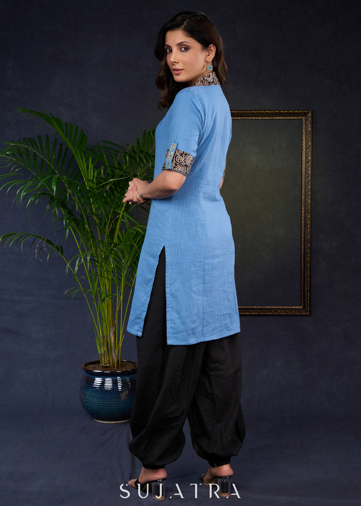 Classic Hand-Painted Cotton Ajrakh Collared Tunic - Pant Optional