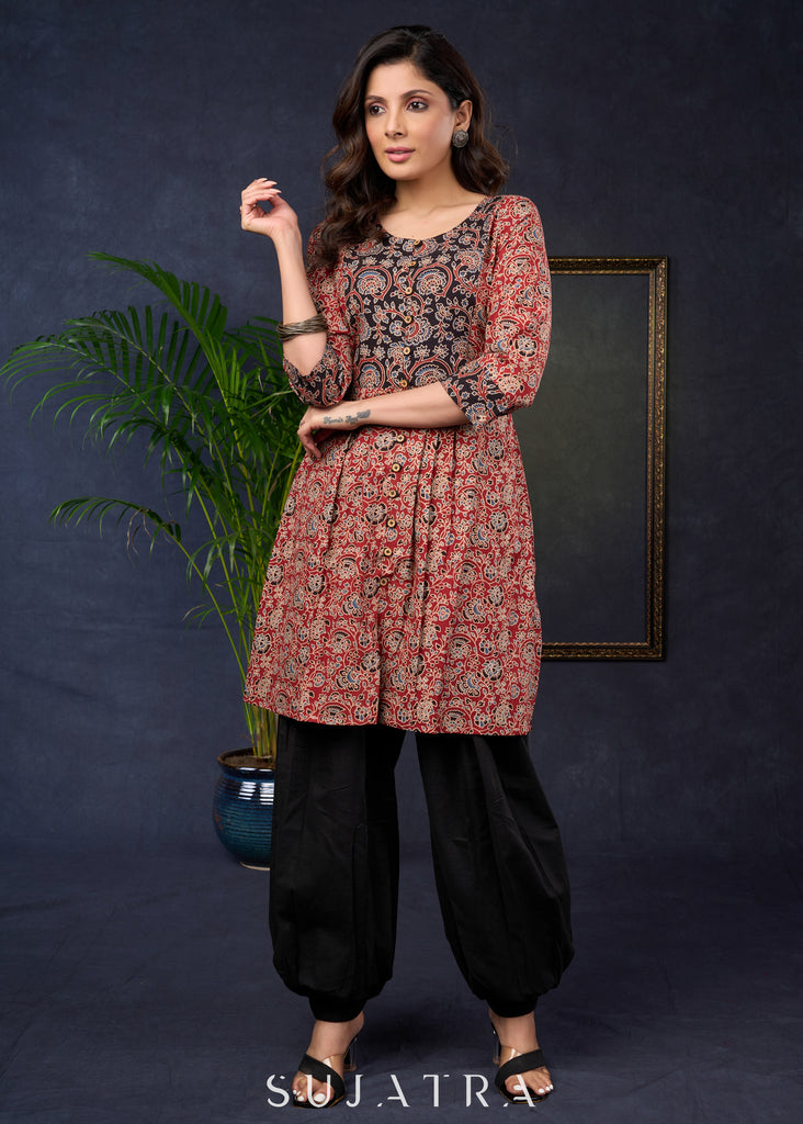 Beautifully Crafted Ajrakh Cotton Combination Tunic- Pant Optional