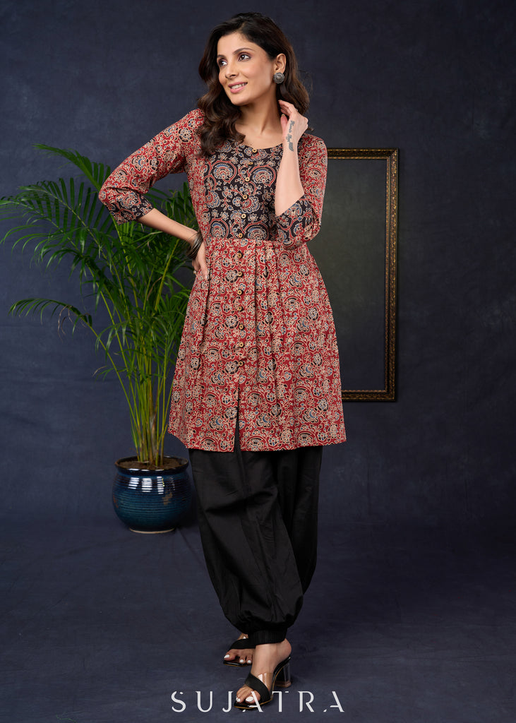 Beautifully Crafted Ajrakh Cotton Combination Tunic- Pant Optional