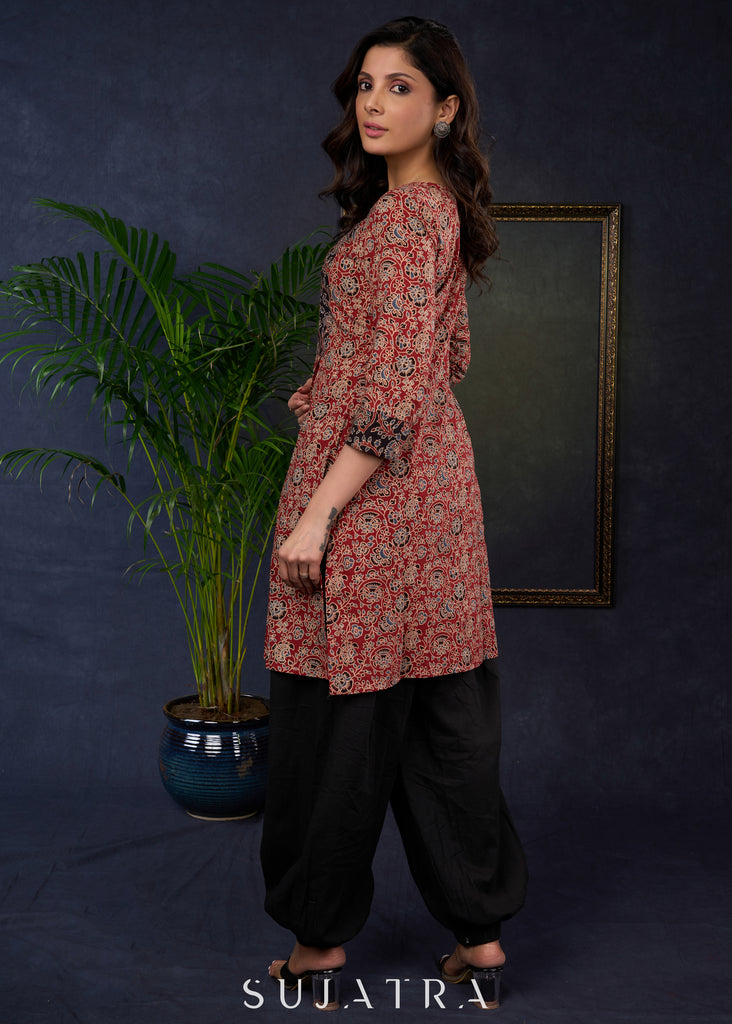 Beautifully Crafted Ajrakh Cotton Combination Tunic- Pant Optional