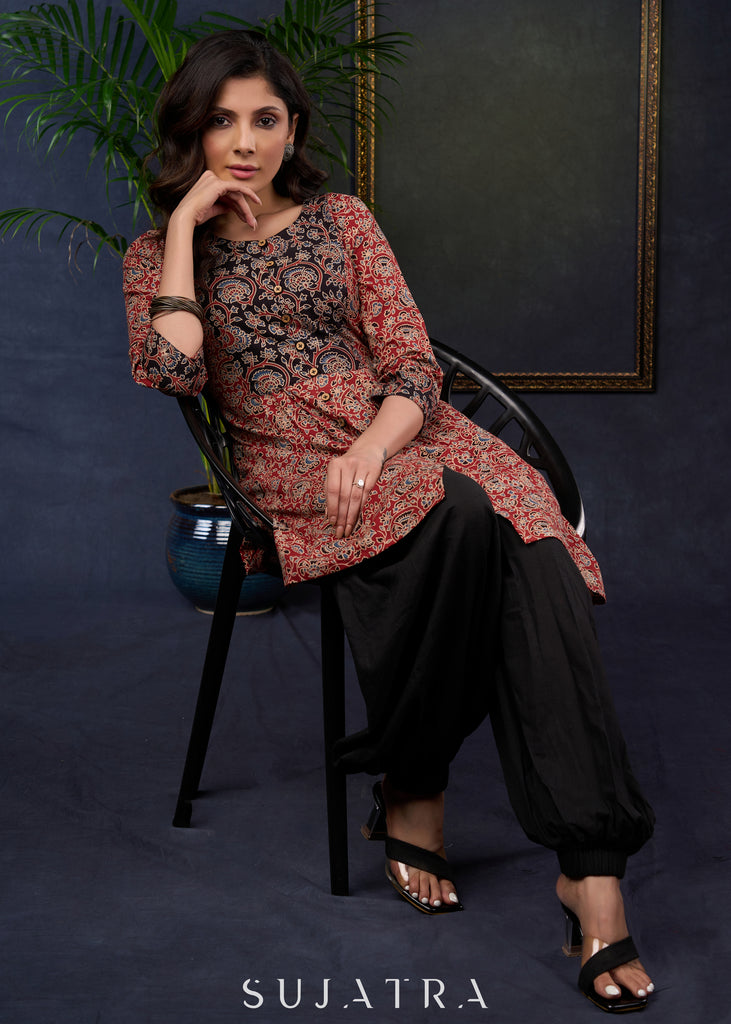 Beautifully Crafted Ajrakh Cotton Combination Tunic- Pant Optional