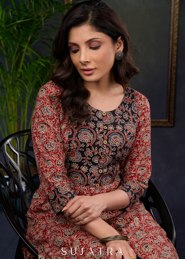 Beautifully Crafted Ajrakh Cotton Combination Tunic- Pant Optional